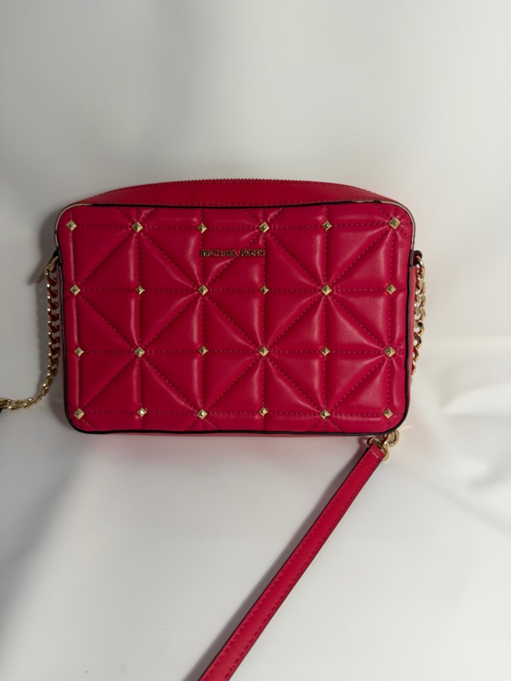 Michael Kors Hot Pink Quilted Crossbody with Gold Studs